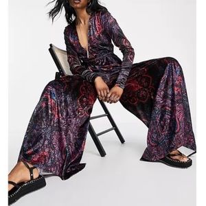 NWT Free People Giselle Velvet Jumpsuit in Dark Combo Size Large